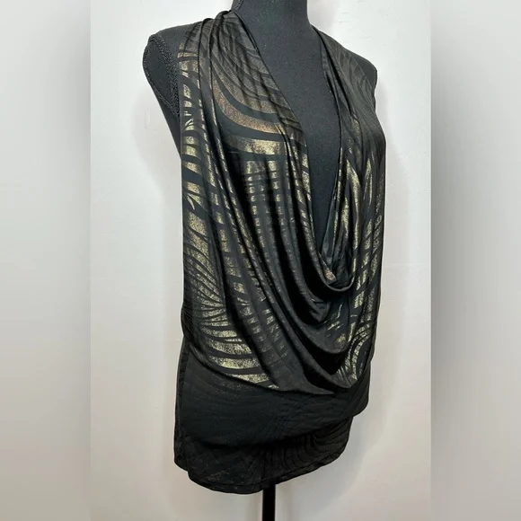 Symphony Dresses | Black and Gold Plunge Neck Open Chest Bodycon Dress with Gold Chain Back | Color: Black/Gold | Size: S | The_Inkd_Lender's Closet